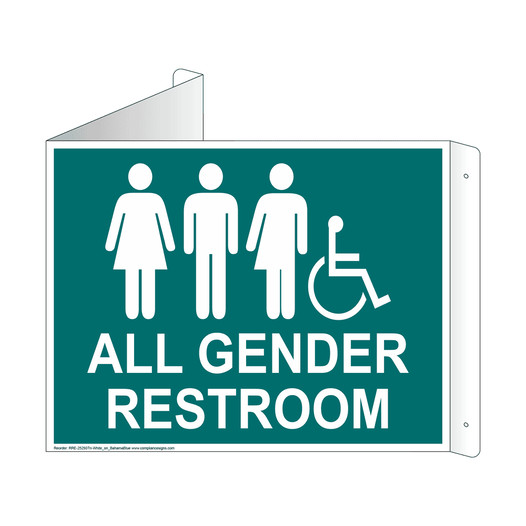 Bahama Blue Triangle-Mount Accessible ALL GENDER RESTROOM Sign With Symbol RRE-25293Tri-White_on_BahamaBlue