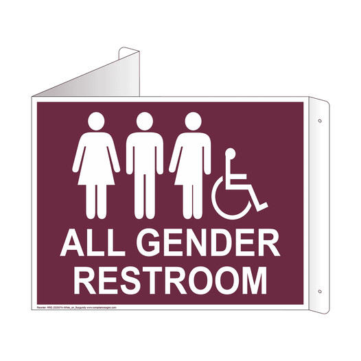 Burgundy Triangle-Mount Accessible ALL GENDER RESTROOM Sign With Symbol RRE-25293Tri-White_on_Burgundy