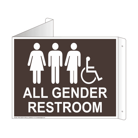 Dark Brown Triangle-Mount Accessible ALL GENDER RESTROOM Sign With Symbol RRE-25293Tri-White_on_DarkBrown