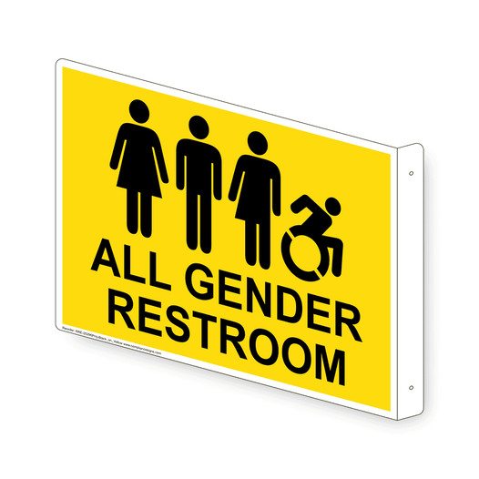 Projection-Mount Yellow ALL GENDER RESTROOM Sign With Dynamic Accessibility Symbol RRE-25296Proj-Black_on_Yellow