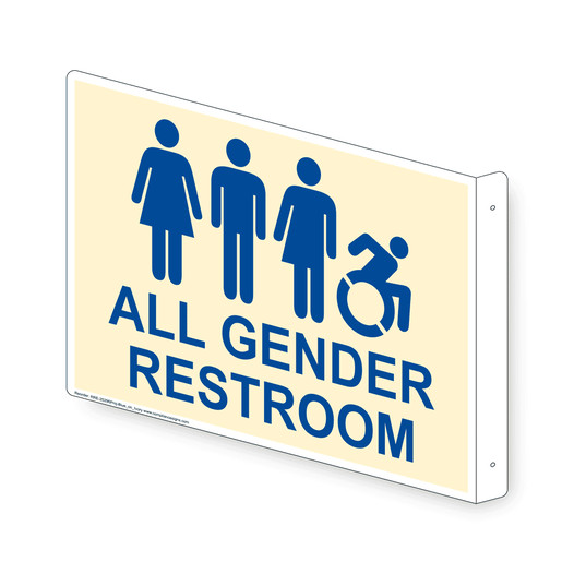 Projection-Mount Ivory ALL GENDER RESTROOM Sign With Dynamic Accessibility Symbol RRE-25296Proj-Blue_on_Ivory