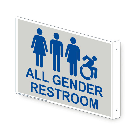 Projection-Mount Pearl Gray ALL GENDER RESTROOM Sign With Dynamic Accessibility Symbol RRE-25296Proj-Blue_on_PearlGray