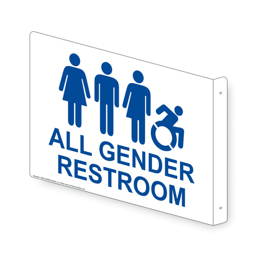 Projection-Mount White ALL GENDER RESTROOM Sign With Dynamic Accessibility Symbol RRE-25296Proj-Blue_on_White