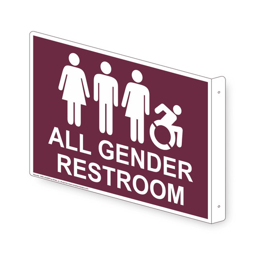 Projection-Mount Burgundy ALL GENDER RESTROOM Sign With Dynamic Accessibility Symbol RRE-25296Proj-White_on_Burgundy