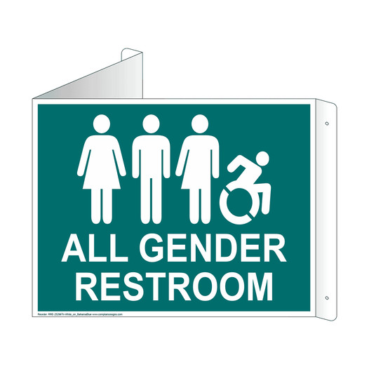 Bahama Blue Triangle-Mount ALL GENDER RESTROOM Sign With Dynamic Accessibility Symbol RRE-25296Tri-White_on_BahamaBlue