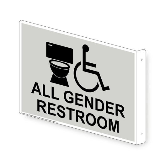 Projection-Mount Pearl Gray Accessible ALL GENDER RESTROOM Sign With Symbol RRE-25302Proj-Black_on_PearlGray