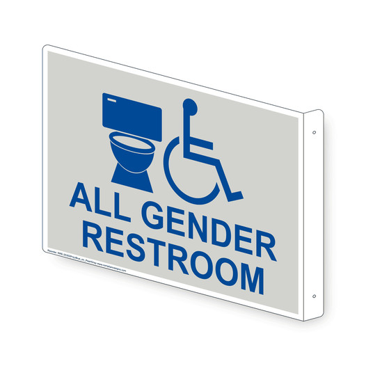 Projection-Mount Pearl Gray Accessible ALL GENDER RESTROOM Sign With Symbol RRE-25302Proj-Blue_on_PearlGray