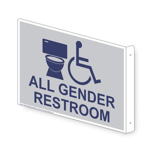 Projection-Mount Silver Accessible ALL GENDER RESTROOM Sign With Symbol RRE-25302Proj-MarineBlue_on_Silver