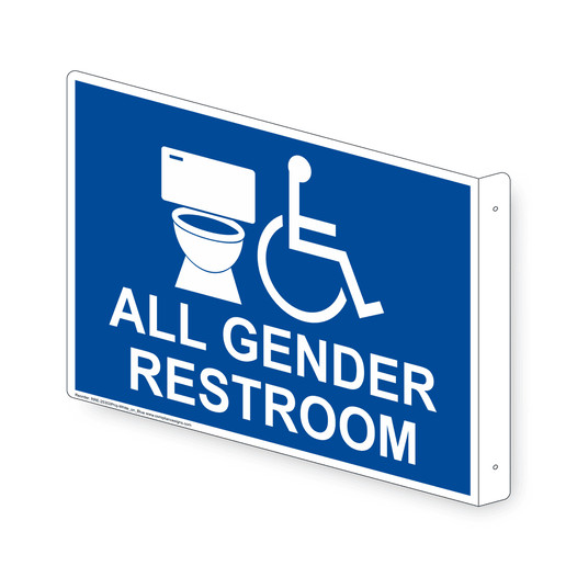 Projection-Mount Blue Accessible ALL GENDER RESTROOM Sign With Symbol RRE-25302Proj-White_on_Blue
