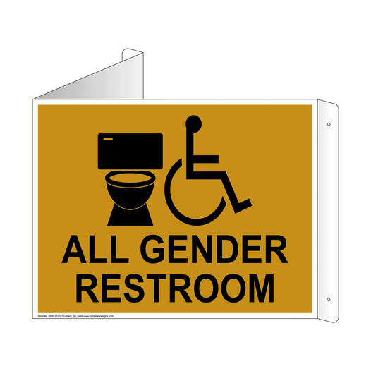 Gold Triangle-Mount Accessible ALL GENDER RESTROOM Sign With Symbol RRE-25302Tri-Black_on_Gold