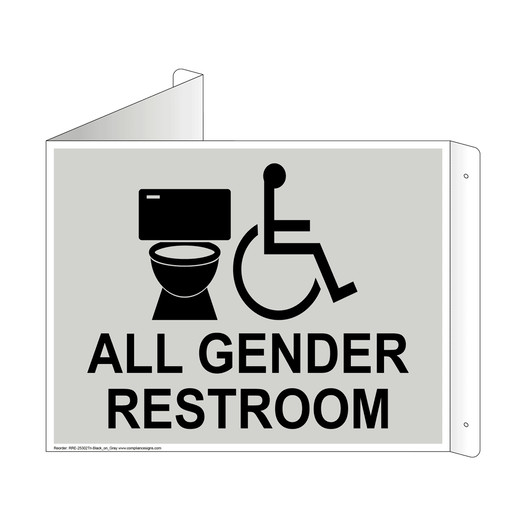 Gray Triangle-Mount Accessible ALL GENDER RESTROOM Sign With Symbol RRE-25302Tri-Black_on_Gray