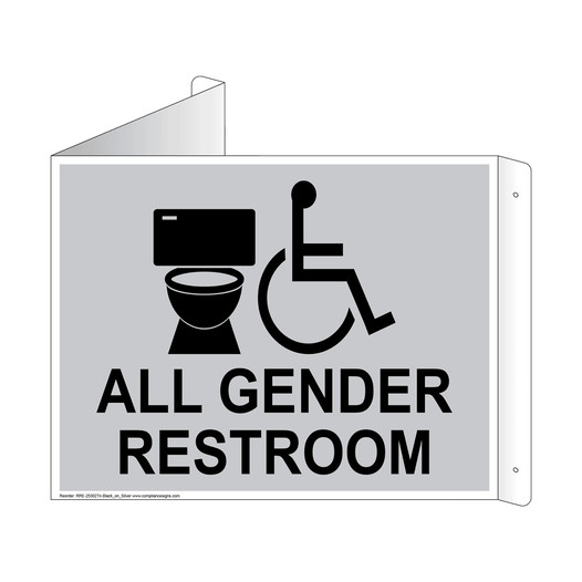 Silver Triangle-Mount Accessible ALL GENDER RESTROOM Sign With Symbol RRE-25302Tri-Black_on_Silver