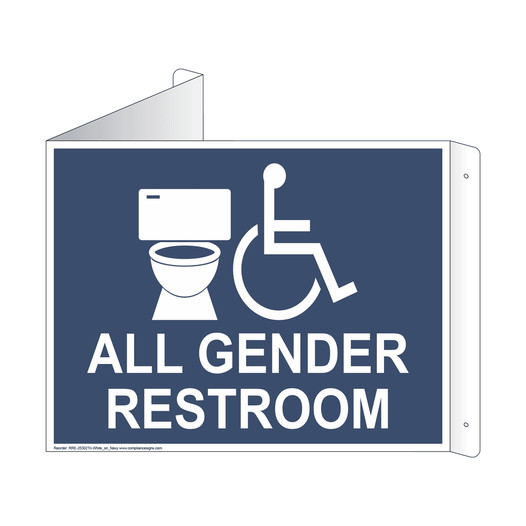 Navy Triangle-Mount Accessible ALL GENDER RESTROOM Sign With Symbol RRE-25302Tri-White_on_Navy