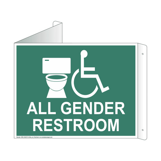 Pine Green Triangle-Mount Accessible ALL GENDER RESTROOM Sign With Symbol RRE-25302Tri-White_on_PineGreen