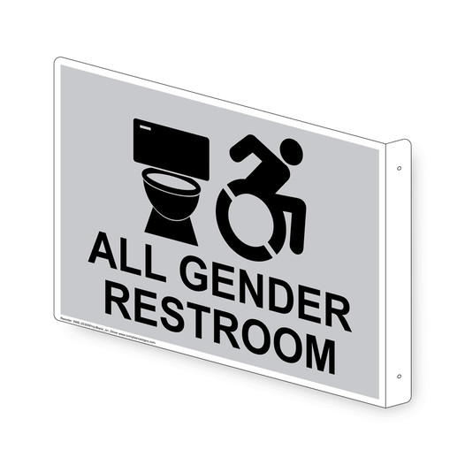 Projection-Mount Silver ALL GENDER RESTROOM Sign With Dynamic Accessibility Symbol RRE-25305Proj-Black_on_Silver