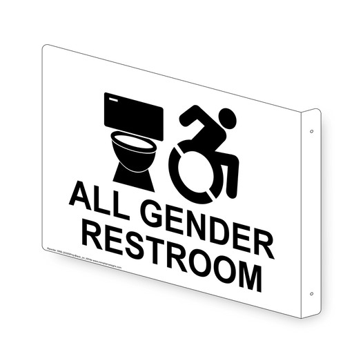 Projection-Mount White ALL GENDER RESTROOM Sign With Dynamic Accessibility Symbol RRE-25305Proj-Black_on_White