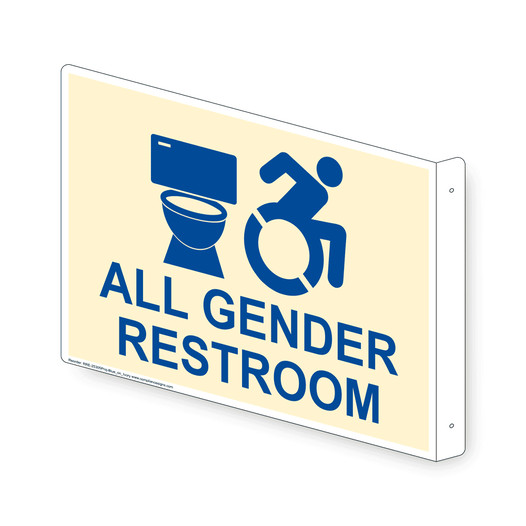 Projection-Mount Ivory ALL GENDER RESTROOM Sign With Dynamic Accessibility Symbol RRE-25305Proj-Blue_on_Ivory