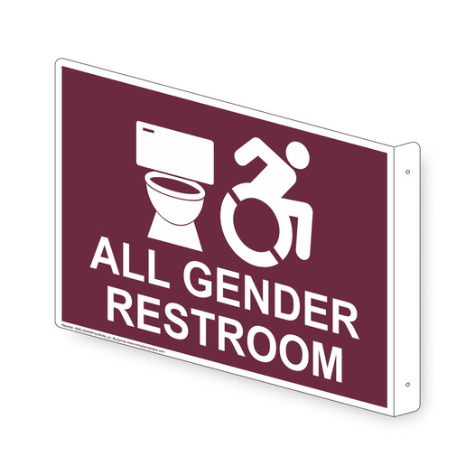 Projection-Mount Burgundy ALL GENDER RESTROOM Sign With Dynamic Accessibility Symbol RRE-25305Proj-White_on_Burgundy