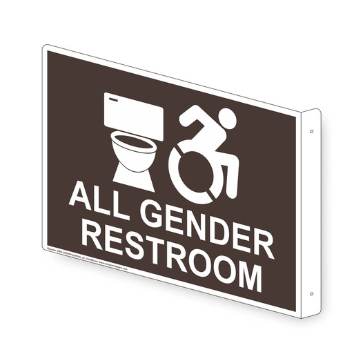 Projection-Mount Dark Brown ALL GENDER RESTROOM Sign With Dynamic Accessibility Symbol RRE-25305Proj-White_on_DarkBrown