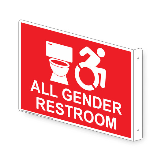Projection-Mount Red ALL GENDER RESTROOM Sign With Dynamic Accessibility Symbol RRE-25305Proj-White_on_Red