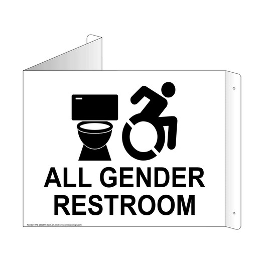 White Triangle-Mount ALL GENDER RESTROOM Sign With Dynamic Accessibility Symbol RRE-25305Tri-Black_on_White