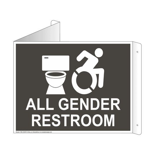 Charcoal Gray Triangle-Mount ALL GENDER RESTROOM Sign With Dynamic Accessibility Symbol