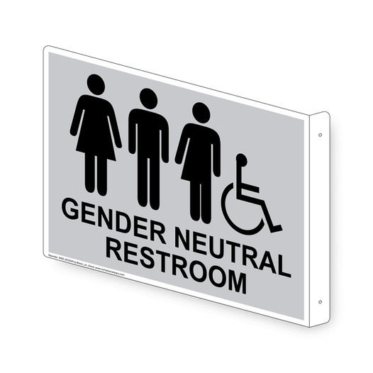 Projection-Mount Silver Accessible GENDER NEUTRAL RESTROOM Sign With Symbol RRE-25320Proj-Black_on_Silver