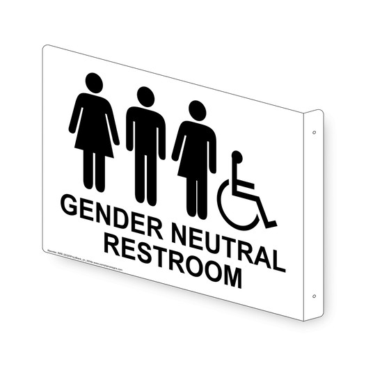 Projection-Mount White Accessible GENDER NEUTRAL RESTROOM Sign With Symbol RRE-25320Proj-Black_on_White