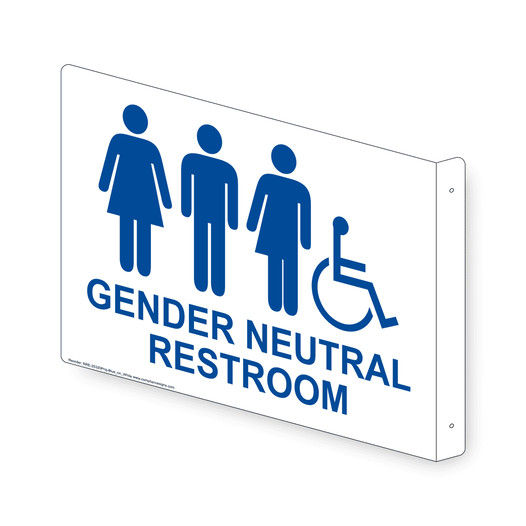 Projection-Mount White Accessible GENDER NEUTRAL RESTROOM Sign With Symbol RRE-25320Proj-Blue_on_White