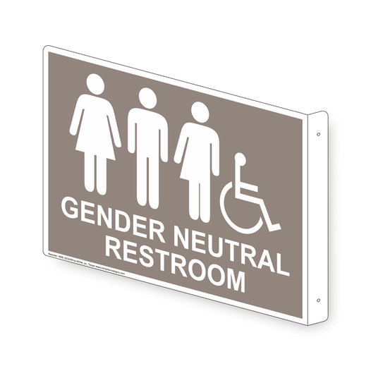 Projection-Mount Taupe Accessible GENDER NEUTRAL RESTROOM Sign With Symbol RRE-25320Proj-White_on_Taupe