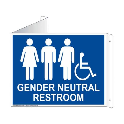 Blue Triangle-Mount Accessible GENDER NEUTRAL RESTROOM Sign With Symbol RRE-25320Tri-White_on_Blue
