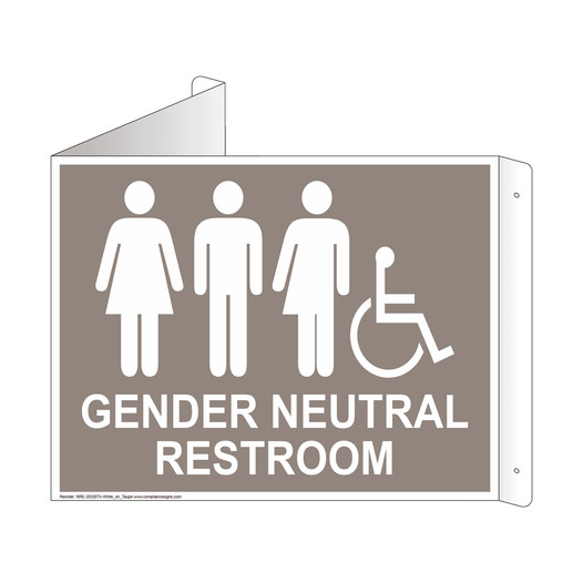 Taupe Triangle-Mount Accessible GENDER NEUTRAL RESTROOM Sign With Symbol RRE-25320Tri-White_on_Taupe