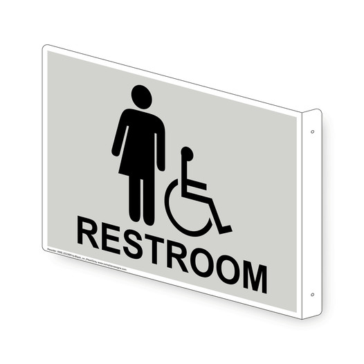 Projection-Mount Pearl Gray Accessible RESTROOM Sign With Symbol RRE-25338Proj-Black_on_PearlGray