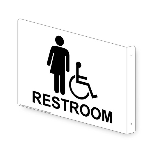 Projection-Mount White Accessible RESTROOM Sign With Symbol RRE-25338Proj-Black_on_White