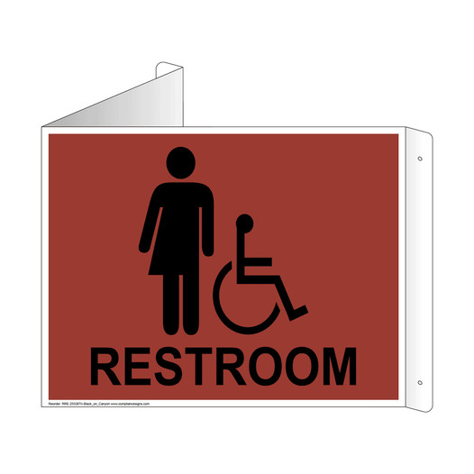 Canyon Triangle-Mount Accessible Unisex RESTROOM Sign With Symbol RRE-25338Tri-Black_on_Canyon