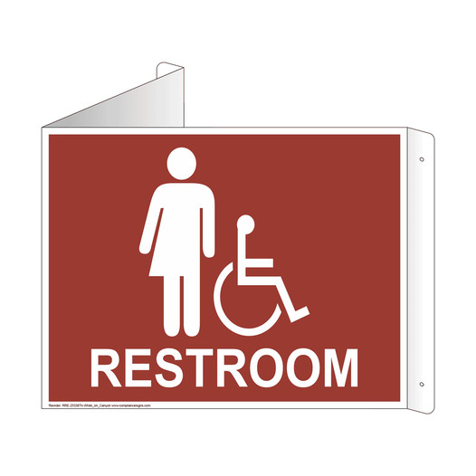 Canyon Triangle-Mount Accessible Unisex RESTROOM Sign With Symbol RRE-25338Tri-White_on_Canyon