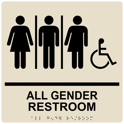 Square Almond ADA Braille Accessible ALL GENDER RESTROOM Sign - RRE-25416-99_Black_on_Almond