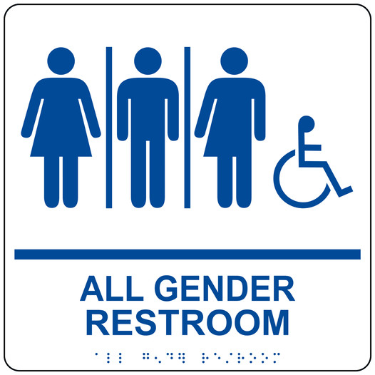 Square White ADA Braille Accessible ALL GENDER RESTROOM Sign - RRE-25416-99_Blue_on_White