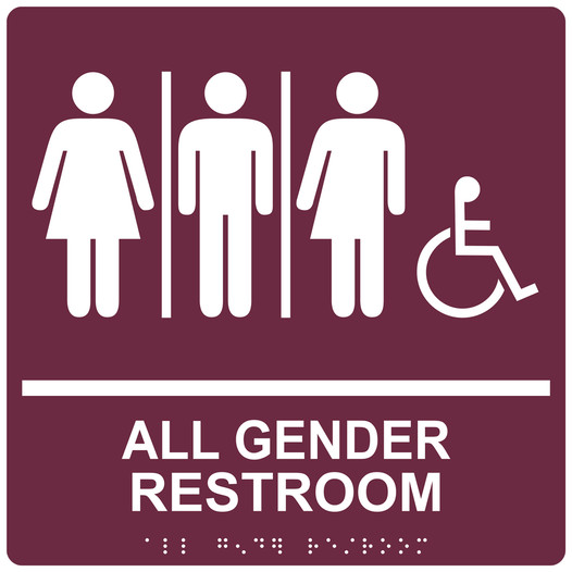 Square Burgundy ADA Braille Accessible ALL GENDER RESTROOM Sign - RRE-25416-99_White_on_Burgundy