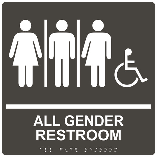 Square Charcoal Gray ADA Braille Accessible ALL GENDER RESTROOM Sign - RRE-25416-99_White_on_CharcoalGray