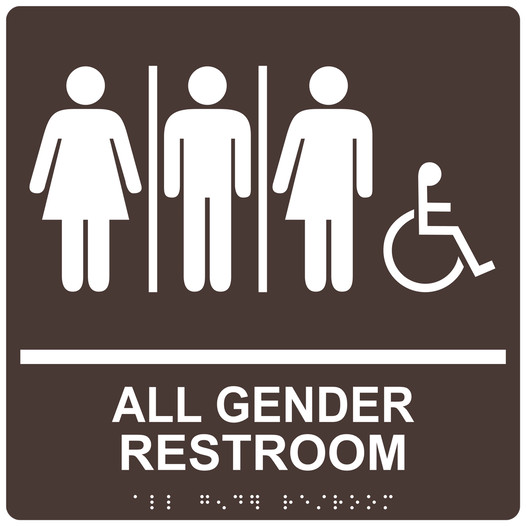 Square Dark Brown ADA Braille Accessible ALL GENDER RESTROOM Sign - RRE-25416-99_White_on_DarkBrown