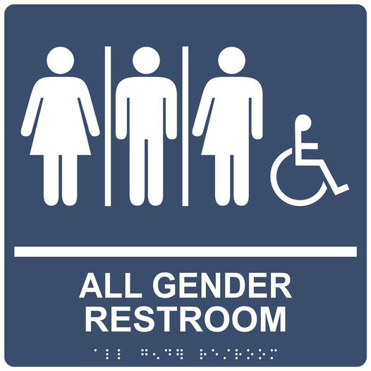 Square Navy ADA Braille Accessible ALL GENDER RESTROOM Sign - RRE-25416-99_White_on_Navy