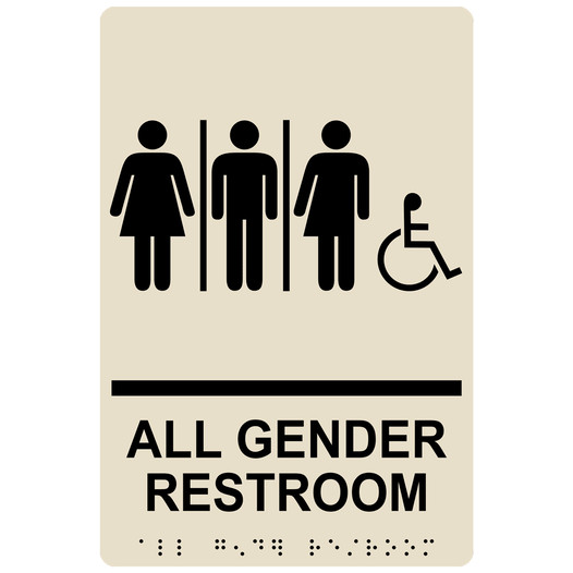 Almond ADA Braille Accessible ALL GENDER RESTROOM Sign with Symbol RRE-25416_Black_on_Almond