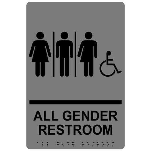 Gray ADA Braille Accessible ALL GENDER RESTROOM Sign with Symbol RRE-25416_Black_on_Gray