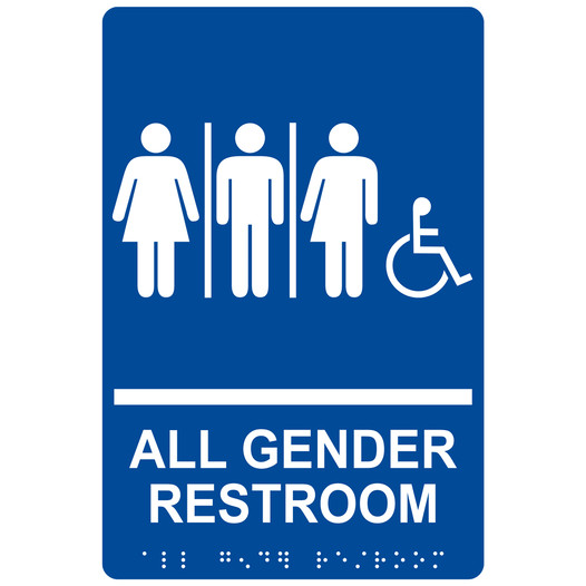 Blue ADA Braille Accessible ALL GENDER RESTROOM Sign with Symbol RRE-25416_White_on_Blue