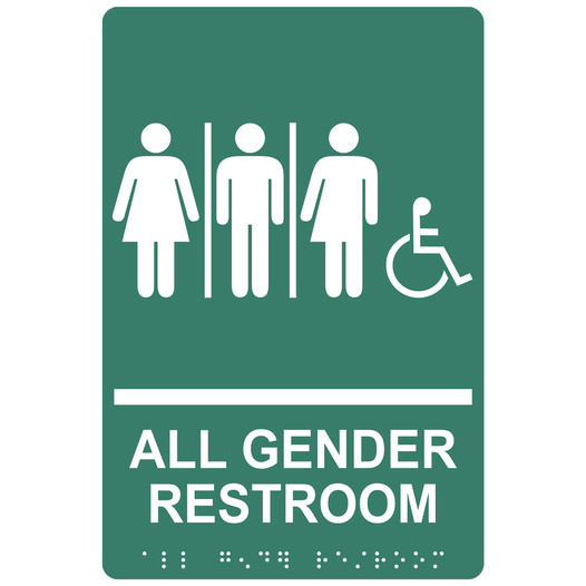 Pine Green ADA Braille Accessible ALL GENDER RESTROOM Sign with Symbol RRE-25416_White_on_PineGreen