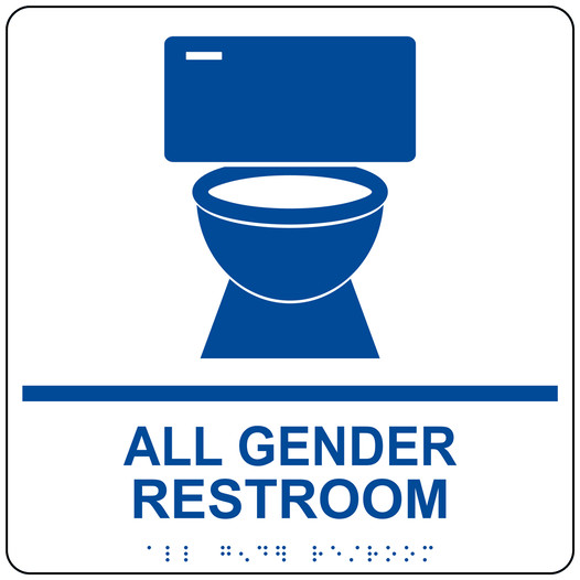 Square White ADA Braille ALL GENDER RESTROOM Sign - RRE-25422-99_Blue_on_White
