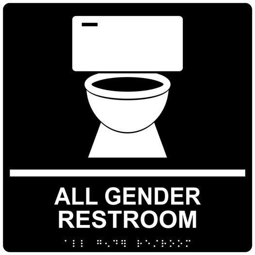 Square Black ADA Braille ALL GENDER RESTROOM Sign - RRE-25422-99_White_on_Black