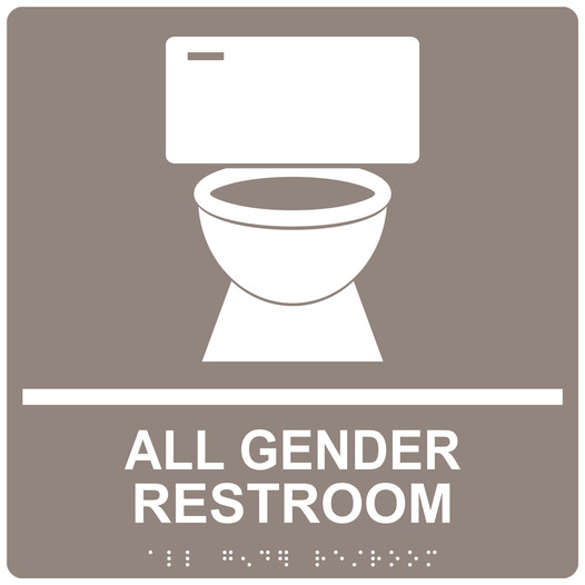 Square Taupe ADA Braille ALL GENDER RESTROOM Sign - RRE-25422-99_White_on_Taupe