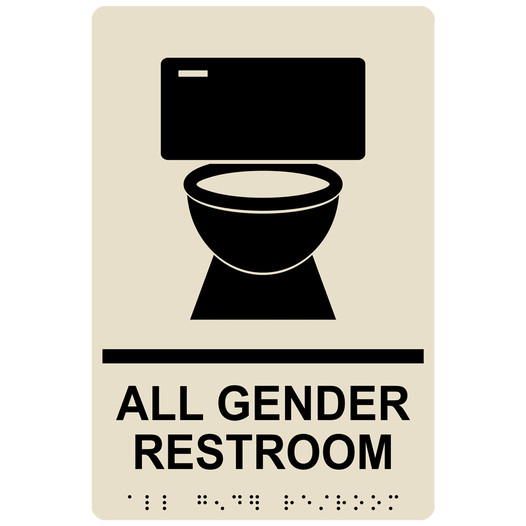 Almond ADA Braille ALL GENDER RESTROOM Sign with Symbol RRE-25422_Black_on_Almond